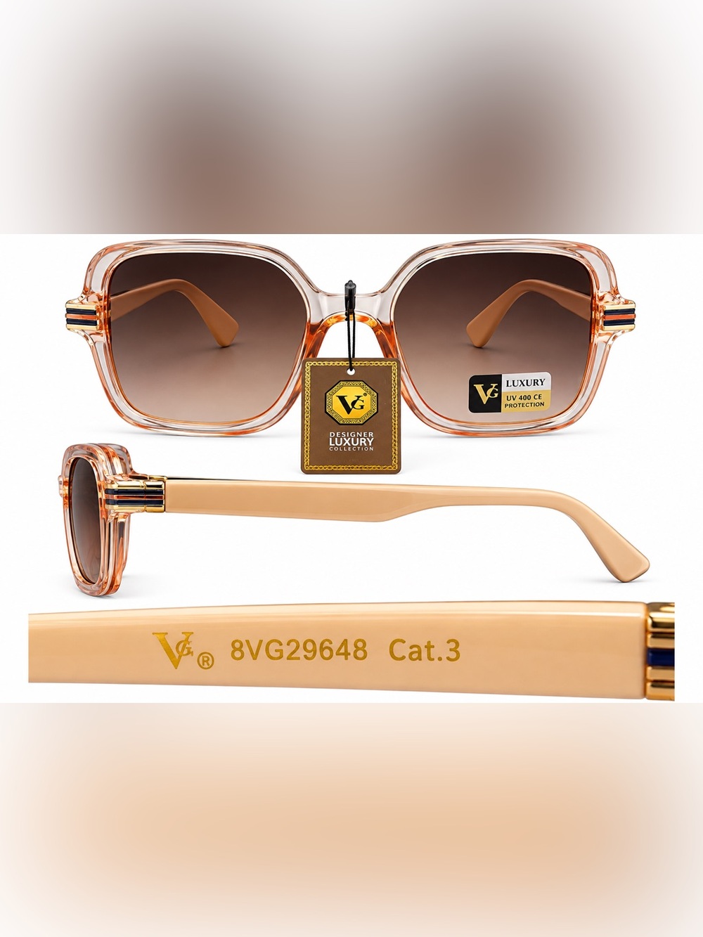 VG Beige Square Women’s Sunglasses with Gradient Brown Lenses (No Case)